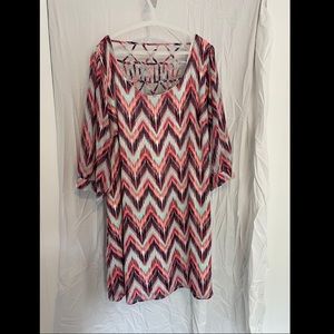 Want and Need knee length pink, purple, teal patter dress